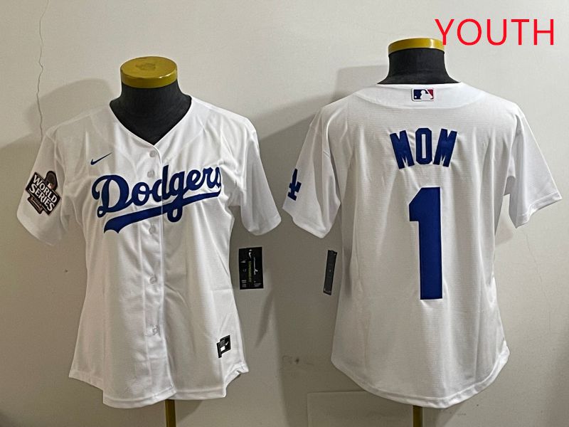 Youth Los Angeles Dodgers #1 Mom White Game 2025 Nike MLB Jersey style 1->youth mlb jersey->Youth Jersey